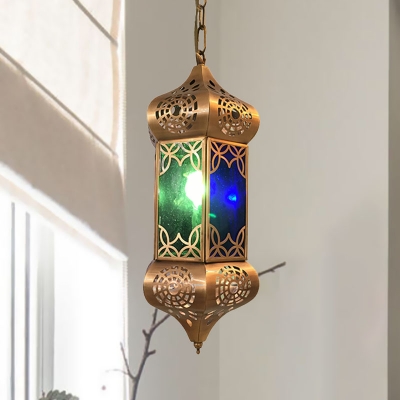Metal Blue Suspension Pendant Lantern 1 Light Art Deco Hanging Ceiling Light for Restaurant