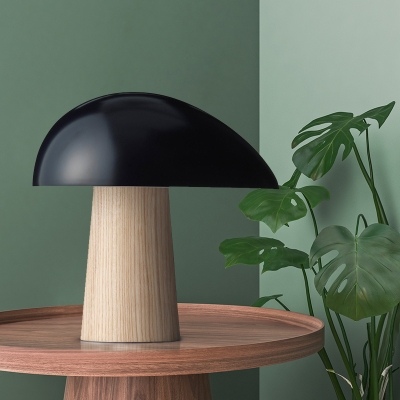 Metal Curved Task Lighting Modernist LED Black Reading Book Light with Tapered Wood Base