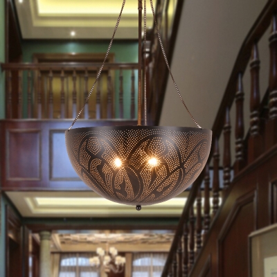 Metal Flower/Spot/Circle Chandelier Pendant Light Traditional 3 Bulbs Restaurant Hanging Lamp in Black