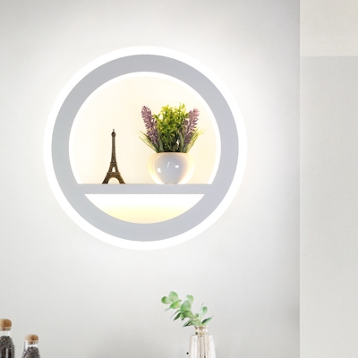 Metal White Sconce Wall Light Circular 1 Head LED Industrial Wall Lighting Fixture with Plant Decor