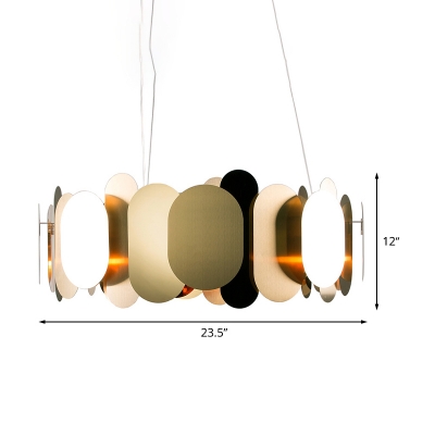Metallic Oval Panel Hanging Lighting Post Modern LED Brass Suspended Pendant Lamp in White/Warm Light