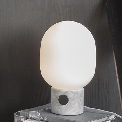 Modern Oblong Table Lamp White Glass 1 Head Living Room Task Lighting with Marble Base