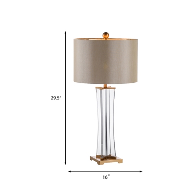 Modernism 1 Bulb Desk Light Gold Cylindrical Night Table Lamp with Fabric Shade