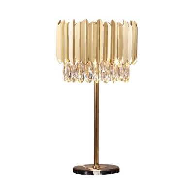 Modernism Cylindrical Table Light Faceted Crystal 1 Bulb Small Desk Lamp in Gold