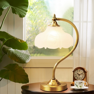 Modernist 1 Head Task Lighting Brass Floral Reading Lamp with White Glass Shade