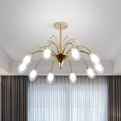 Modernist 10 Bulbs Ceiling Chandelier with Clear Glass Shade Brass Egg Shape Sputnik Pendant Light Fixture