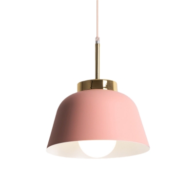 Pink Bowl Hanging Light Fixture Nordic Style 1-Light Iron Ceiling Pendant Lamp over Dining Table