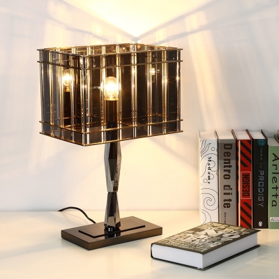 Rectangular Nightstand Lamp Modern Smoke Grey Crystal 1 Bulb Bedside Reading Light
