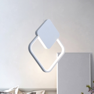Square Frame Hanging Lamp Simple Nordic Iron White/Black LED Suspended Pendant Light in White/Warm Light