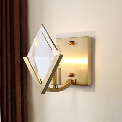 Square Living Room Sconce Light Traditional Clear Glass 1 Head Brass Wall Lighting Fixture