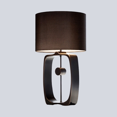 Straight Sided Shade Desk Light Modernist Fabric 1 Head Night Table Lamp in Black