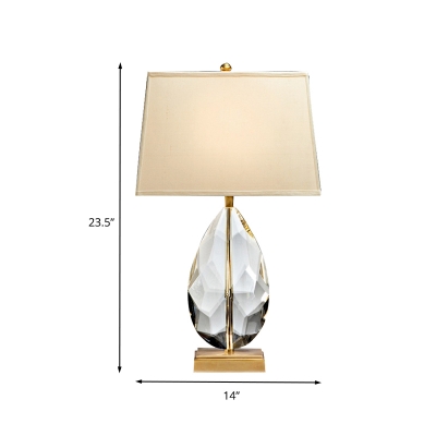 Trapezoid Task Lighting Modern Fabric 1 Bulb Gold Reading Lamp with Crystal Base