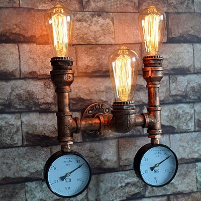 Vintage 2-Gauge Wall Mount Pipe Light 3 Bulbs Metallic Sconce Light in Copper for Corridor