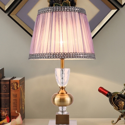 Wide Flare Reading Light Modernism Fabric 1 Bulb Night Table Lamp in Light Purple