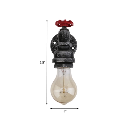 1/2-Head Iron Sconce Lighting Industrial Black Piping Balcony Wall Mount Light Fixture with Valve Handle