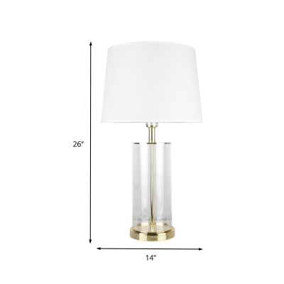 1 Head Living Room Desk Light Modern White Nightstand Lamp with Conical Fabric Shade
