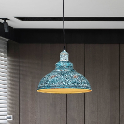 1 Light Down Lighting Vintage Barn Shade Metal Pulley Ceiling Pendant Lamp in Blue/Rust for Dining Room