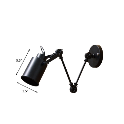 1 Light Tube Wall Mount Light Vintage Black Finish Metal Sconce Lamp with Swing Arm