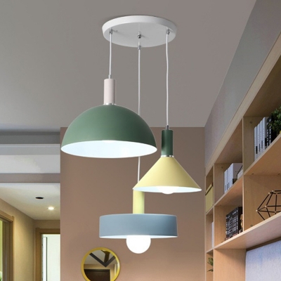 3 Bulbs Dining Room Hanging Lamp Modern Nordic White Cluster Pendant Light with Geometry Metal Shade
