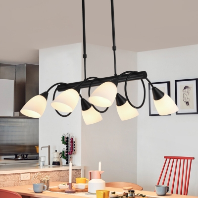 6/8/10 Lights Twist Arm Ceiling Light Contemporary Metal and Frosted Glass Island Light Fixture in Black for Living Room