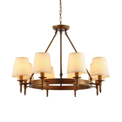 8/10 Lights Tapered Shade Chandelier Classic Metal and Fabric Hanging Light in Black/Bronze for Restaurant