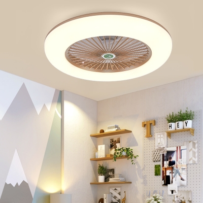 Acrylic Doughnut Semi Flush Mount Lamp Kids Living Room LED Ceiling Fan Light Fixture in White/Grey with 5 Blades, 21.5