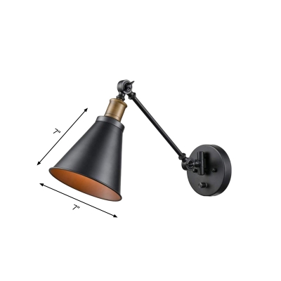 Antiqued Conical Wall Light Sconce 1-Light Metal Wall Lamp Fixture in Black for Kitchen