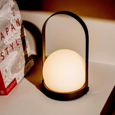 Ball Milk Glass Task Light Modernism 1 Bulb Black Night Table Lamp with Metal Handle