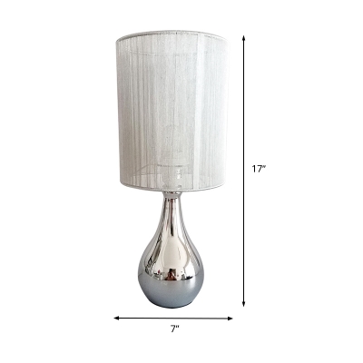 Barrel Task Lamp Modern Fabric 1 Bulb White Desk Light with Jar Silver Metal Base