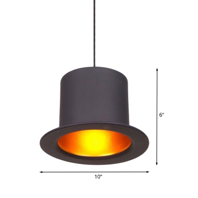 Black 1 Light Down Lighting Art Deco Metal Hat-Shape Hanging Pendant Lamp for Restaurant