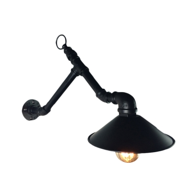 Black 1-Light Wall Sconce Vintage Metallic Wide Flare Wall Mount Light with Angled Pipe Arm for Outdoor