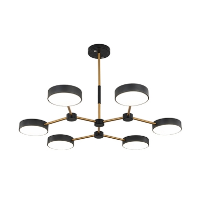 Black/White Drum Ceiling Chandelier Modern 6 Heads Metal LED Hanging Light Fixture with Branch Design