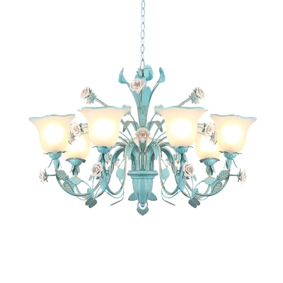 Blue/Pink Bell Chandelier Lamp Traditionalism Metal 3/5/7 Lights Living Room LED Pendant Light Fixture