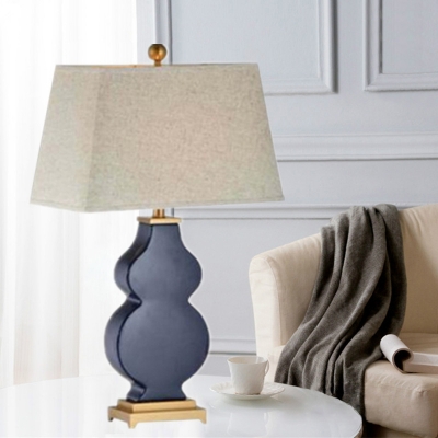 Blue Tapered Task Lighting Nordic 1 Head Fabric Nightstand Lamp for Living Room