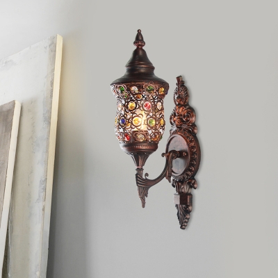 Bronze Armed Sconce Light Traditional Metal 1 Bulb Restaurant Wall Mounted Lighting