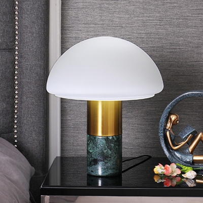 Contemporary 1 Head Task Light White/Green Hemisphere Night Table Lamp with Milk Glass Shade