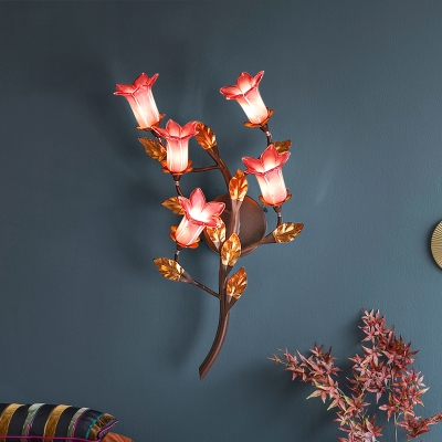 Dark Brown 5 Bulbs Wall Lighting Vintage Metal Lotus/Lily/Tulip LED Wall Mount Light Fixture for Living Room