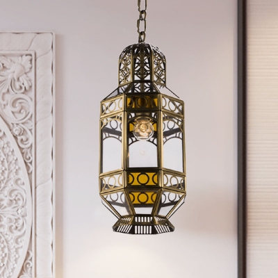 Decorative Faceted Ceiling Light 1 Bulb Metal Down Lighting Pendant in Brass for Restaurant