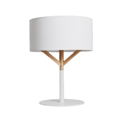Fabric Cylinder Desk Lamp Nordic 1 Bulb White Reading Book Light for Living Room