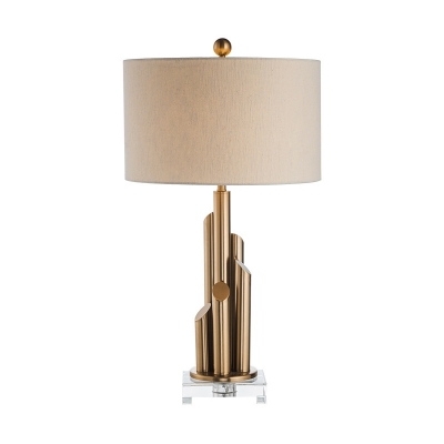 Fabric Cylindrical Desk Lamp Modern 1 Head Reading Light in White for Living Room