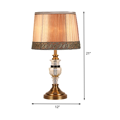 Fabric Drum Nightstand Lamp Modern 1 Head Brown Reading Book Light for Living Room