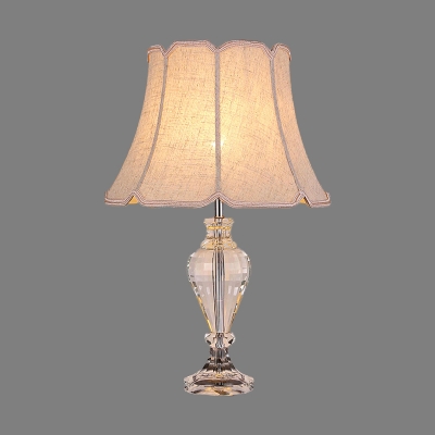 Fabric Shaded Desk Light Modern 1 Bulb Night Table Lamp in Beige with Crystal Base