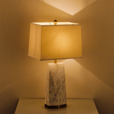 Fabric Trapezoid Task Light Contemporary 1 Head White Small Desk Lamp with Marble Base