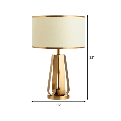 Gold Cylinder Task Light Modernism 1 Head Fabric Small Desk Lamp for Living Room