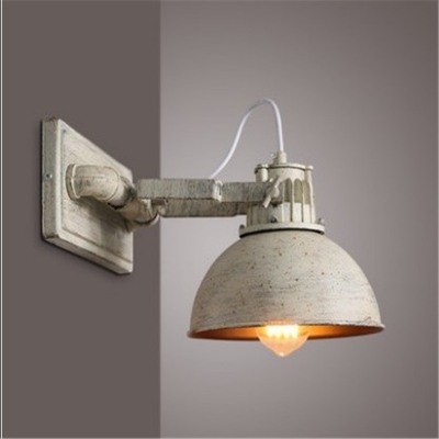 Iron Dome Sconce Lighting Vintage 1 Head Restaurant Handle Wall Mounted Lamp in Matte White