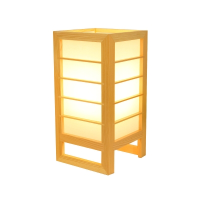 Japanese 1 Bulb Nightstand Lamp Beige Rectangle Reading Book Light with Wood Shade