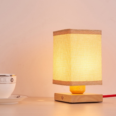 Japanese 1 Bulb Nightstand Lamp Wood Rectangle Task Lighting with Fabric Shade