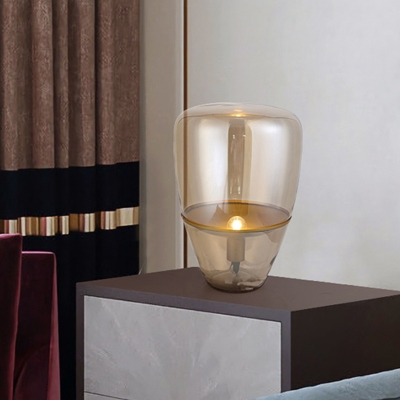 Jar Nightstand Lamp Modernism Cognac Glass 1 Head Task Lighting for Bedroom, 8.5