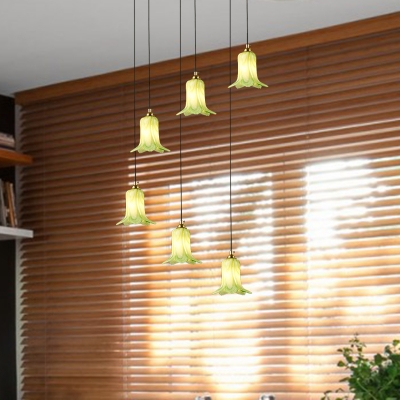 Lily Living Room Cluster Pendant Pastoral Metal 6 Heads White/Green/Purple LED Suspension Lighting