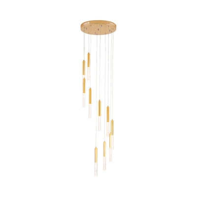 Linear Acrylic Hanging Light Fixture Modern 10 Lights Gold LED Cluster Pendant for Stair